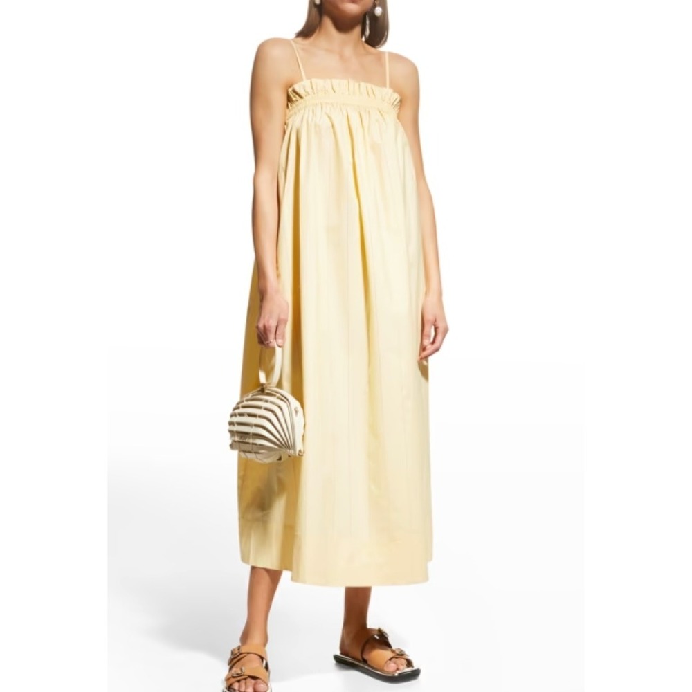 Tory Burch Ruffle Top Cotton Midi Dress in Custard Yellow sz 4